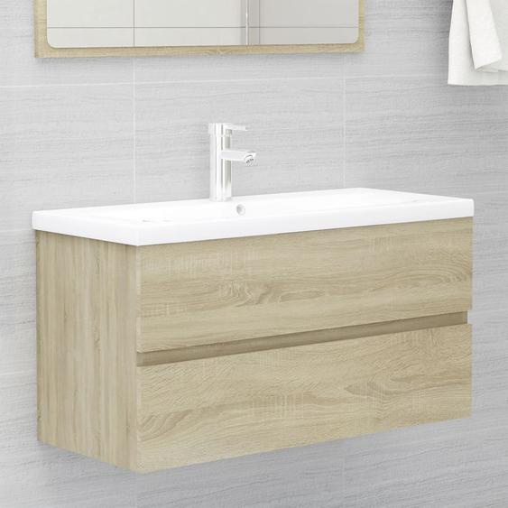 Armoire dévier et lavabo intégré Chêne sonoma Bois ingénierie