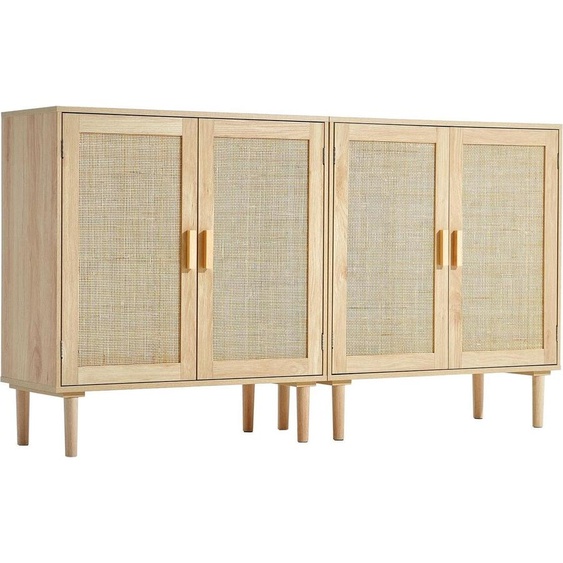 Armoire en rotin avec 4 portes magnétiques et étagères réglables, lot de 2, couleur naturelle