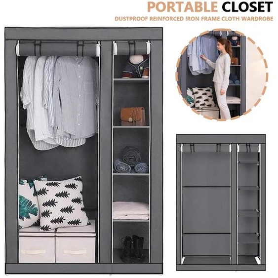 Armoire en tissu - Armoire - Structure métallique - Plusieurs compartiments - Étanche - Anti-poussière - Facile à assembler