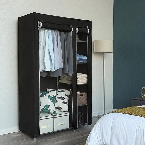 Armoire en Tissu Penderie de Vêtement 5 Etagères 6 grille 110*45*175cm - Noir
