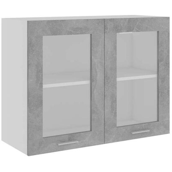 Armoire en verre suspendue, Meuble haut cuisine Gris béton Bois dingénierie 3276639 FrenchDays