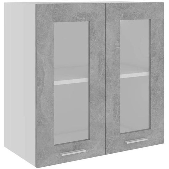 Armoire en verre suspendue, Meuble haut cuisine Gris béton Bois dingénierie 4191282 FrenchDays