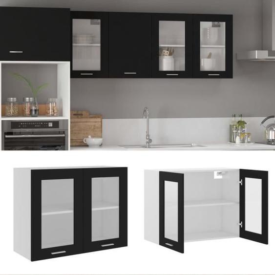 Armoire en verre suspendue Noir 80x31x60 cm - VIDAXL - Aggloméré - 2 tiroirs - Battante - Cuisine