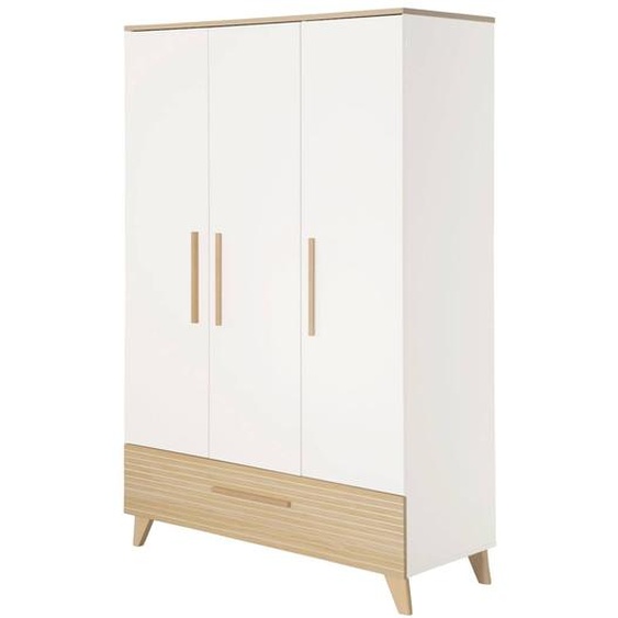 Armoire Enfant theo 3 Portes - Fraisages De Haute Qualité Blanc / Chêne