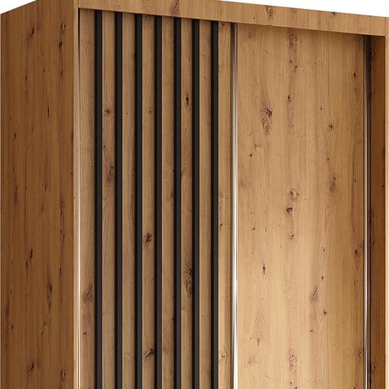 Armoire Erika de 120 cm avec lamelles sans miroir, comprenant 2 portes coulissantes Armoire à portes coulissantes (couleur : Artisan, Artisan, lamelles noires)