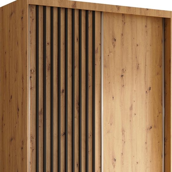 Armoire Erika de 150 cm avec lamelles sans miroir, comprenant 2 portes coulissantes Armoire à portes coulissantes (couleur : Artisan, Artisan, lamelles noires)