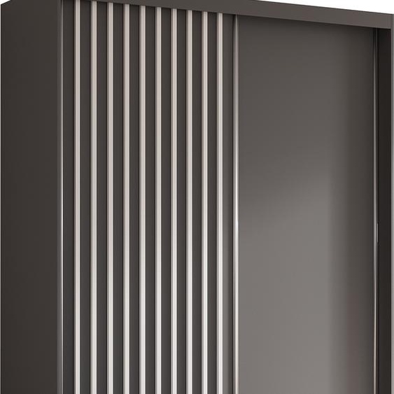 Armoire Erika de 160 cm avec lamelles sans miroir, comprenant 2 portes coulissantes Armoire à portes coulissantes (couleur : gris, gris, lamelles blanches)