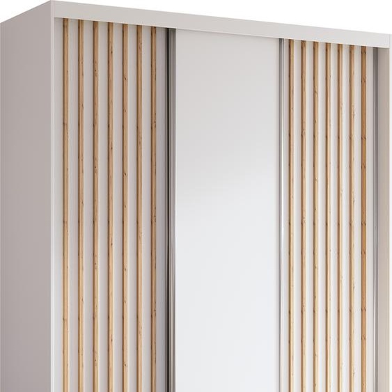 Armoire Erika de 180 cm avec lamelles sans miroir, comprenant 3 portes coulissantes Armoire à portes coulissantes (couleur : blanc, blanc, lamelles Artisan)