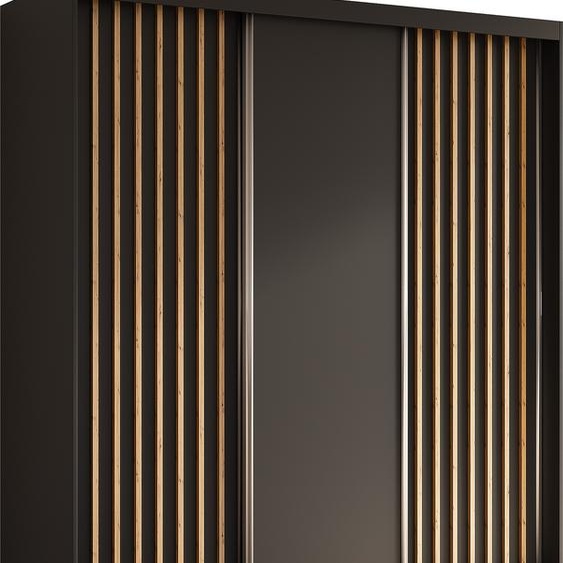 Armoire Erika de 180 cm avec lamelles sans miroir, comprenant 3 portes coulissantes Armoire à portes coulissantes (couleur : noir, noir, lamelles Artisan)