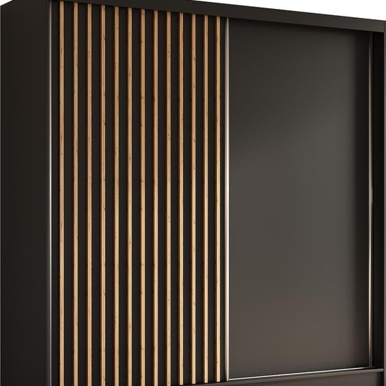 Armoire Erika de 200 cm avec lamelles sans miroir, comprenant 2 portes coulissantes Armoire à portes coulissantes (couleur : noir, noir, lamelles Artisan)