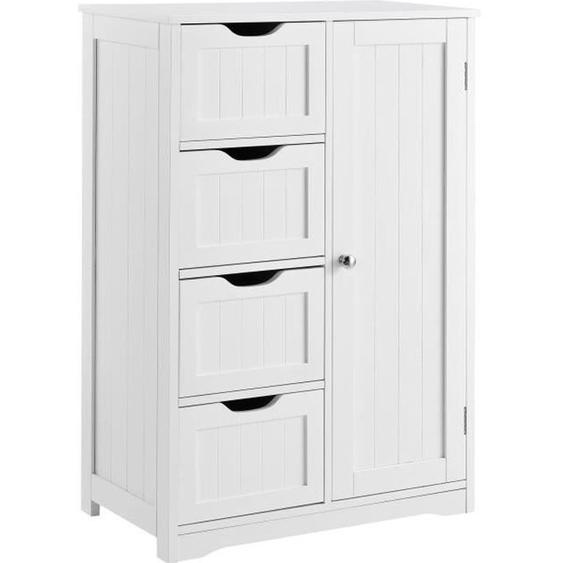 Armoire etagere commode de salle de bain meuble de rangement MDF laque 81 cm Blanc