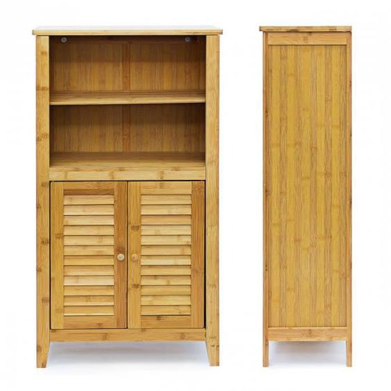 Armoire etagere petit meuble table 2 portes bambou salle de bain salon multifonction 92 cm