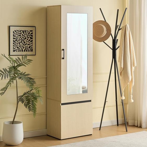 Armoire étroite avec miroir et barre de penderie extensible, idéale pour les entrées, les chambres et les appartements. Armoire pour hall dentrée, chambre et appartement, style naturel