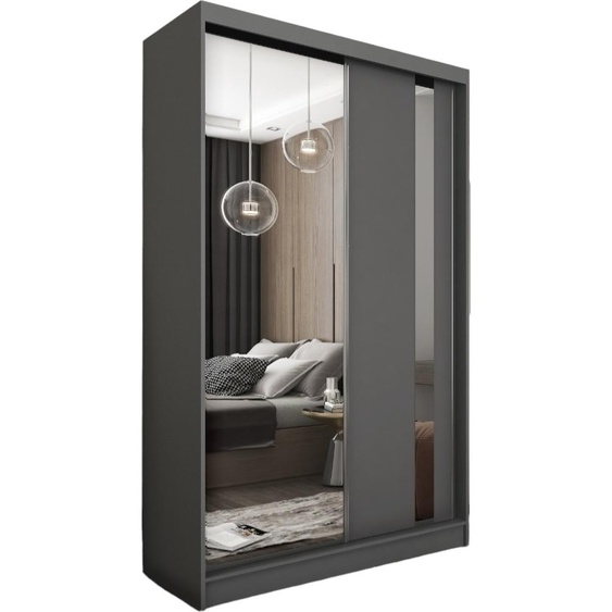 Armoire Gabo de 120 cm avec miroir, 2 portes coulissantes (couleur : graphite)