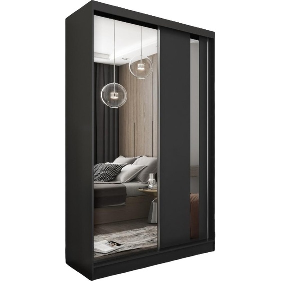 Armoire Gabo de 120 cm avec miroir, 2 portes coulissantes (couleur : noir)