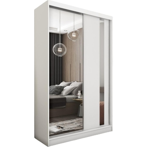 Armoire Gabo de 150 cm avec miroir, 2 portes coulissantes (couleur : blanc)