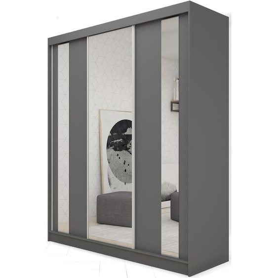 Armoire Gabo de 180 cm avec miroir, 3 portes coulissantes Armoire à portes coulissantes (couleur : graphite)