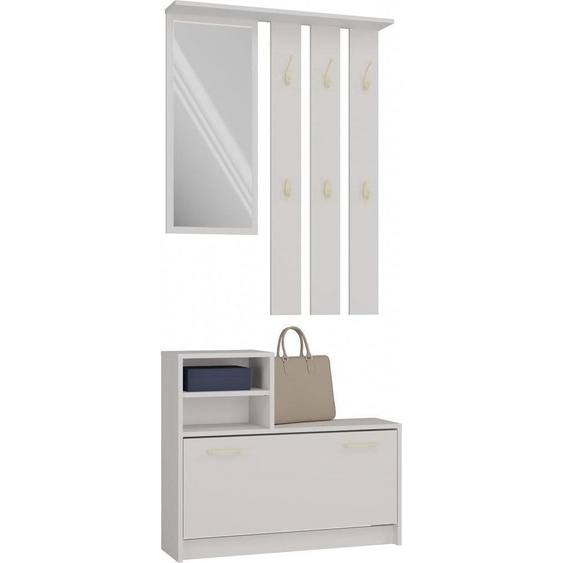 Armoire Halset avec miroir et rangement pour chaussures – 6 cintres, 8 à 9 paires de chaussures | Couleur : cachemire