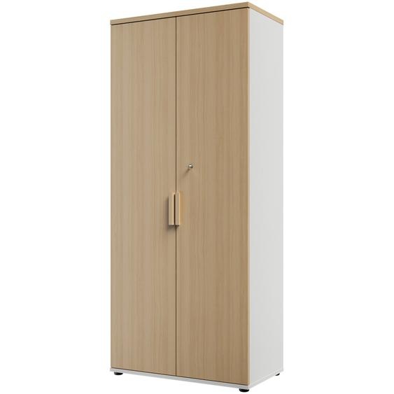 Armoire haute 2 portes gamme Arya - Serrure - H. 187 cm - Portes Chêne / Côté Blanc