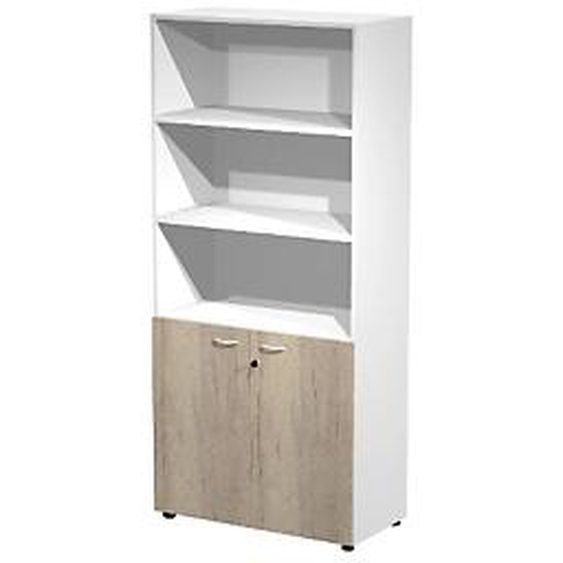 Armoire haute Eminence H.200 x L.90 cm - 2 portes basses Chêne Canadien - Corps Blanc