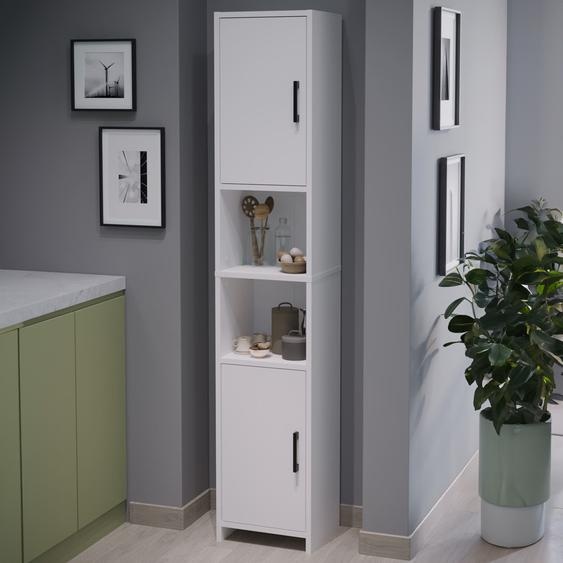 Armoire haute Rautrina Armoire de salle de bains avec 2 portes et 6 compartiments 180 x 35 x 30 cm Blanc