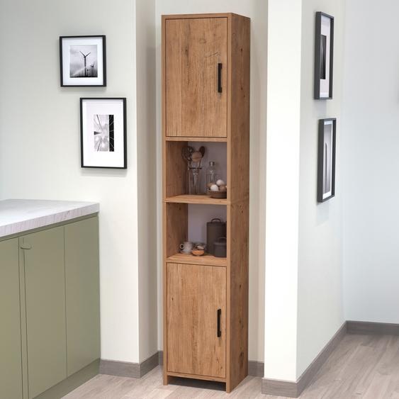 Armoire haute Rautrina Armoire de salle de bains avec 2 portes et 6 compartiments 180 x 35 x 30 cm imitation chêne