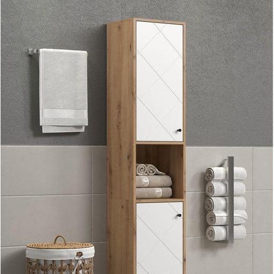 Armoire Haute, TRENDTEAM Touch Série, 36 cm Largeur, 191 cm Hauteur, Blanc/Brun