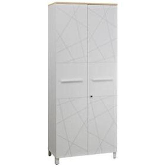 Armoire haute Vitaly L.80 x H.192 x P.42 cm - Corps Blanc - Portes Blanc - Top chêne