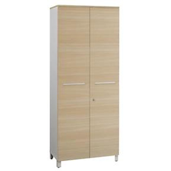 Armoire haute Vitaly L.80 x H.192 x P.42 cm - Corps Blanc - Portes Chêne - Top chêne