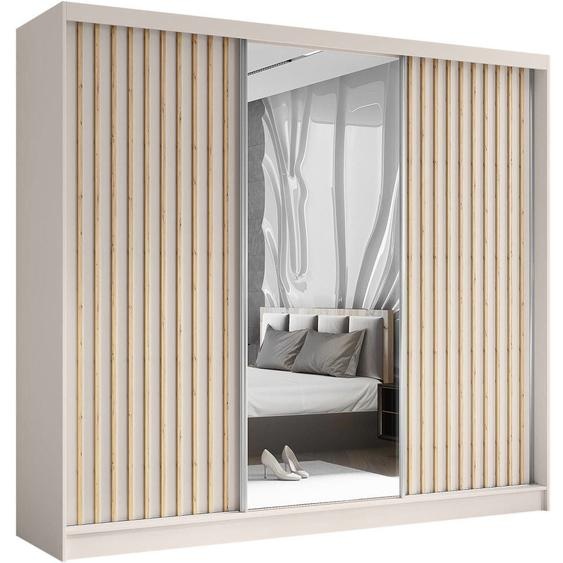 Armoire HELIX 240 cm avec lamelles & 3 blocs-tiroirs - armoire de style moderne avec portes coulissantes & miroir (Cachemire + Artisan)