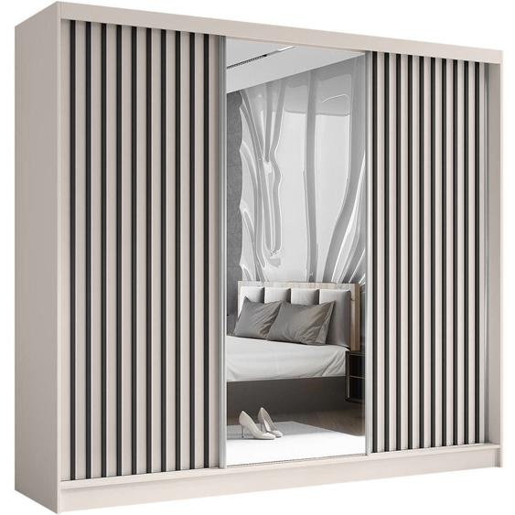 Armoire HELIX 240 cm avec lamelles - armoire style moderne avec portes coulissantes & miroir (cachemire + noir)