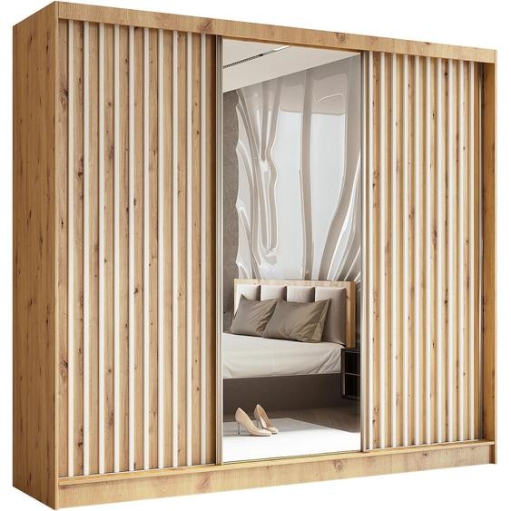 Armoire HELIX II 240 cm - 3 portes avec lamelles, miroirs & 4 tiroirs (Artisan + blanc)