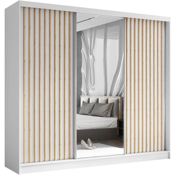 Armoire HELIX II 240 cm - 3 portes avec lamelles, miroirs & 4 tiroirs (blanc + Artisan)