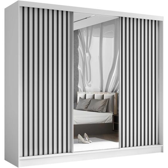 Armoire HELIX II 240 cm - 3 portes avec lamelles, miroirs & 4 tiroirs (blanc + noir)
