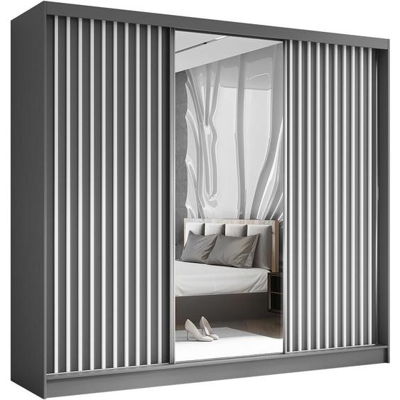 Armoire HELIX II 240 cm - 3 portes avec lamelles, miroirs & 4 tiroirs (graphite + blanc)