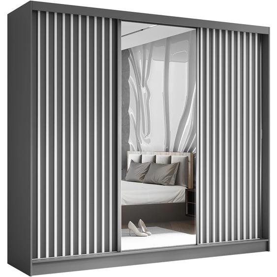 Armoire HELIX II 240 cm - 3 portes avec lamelles, miroirs & 4 tiroirs (graphite + blanc)