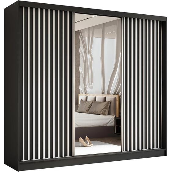 Armoire HELIX II 240 cm - 3 portes avec lamelles, miroirs & 4 tiroirs (noir + blanc)