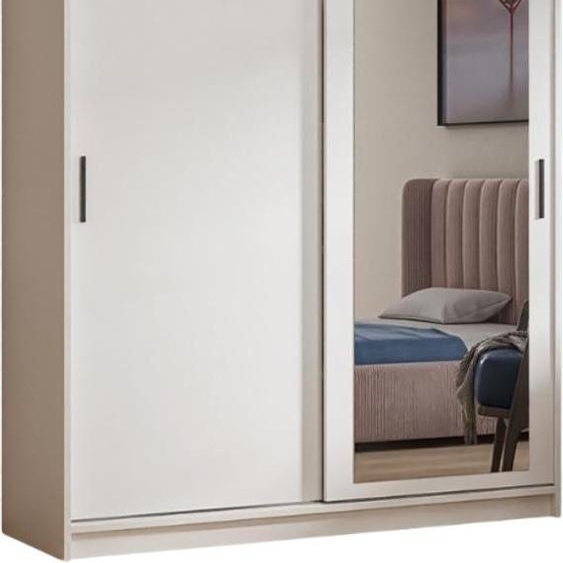 Armoire Henry avec miroir, 160 cm, comprenant 2 portes coulissantes (blanche)