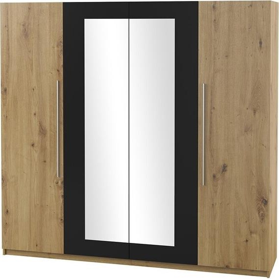Armoire IRINA 4 portes avec miroirs - Chêne et noir - 228 x 57 x 214 cm