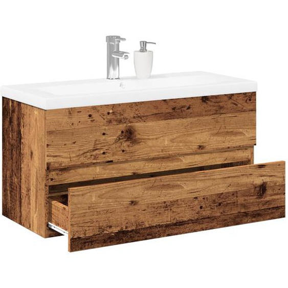 Armoire lavabo avec bassin intégré vieux bois