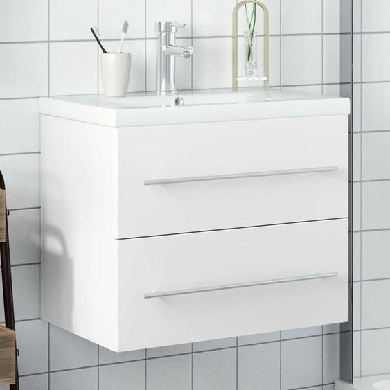 Armoire lavabo de salle de bain avec bassin intégré blanc