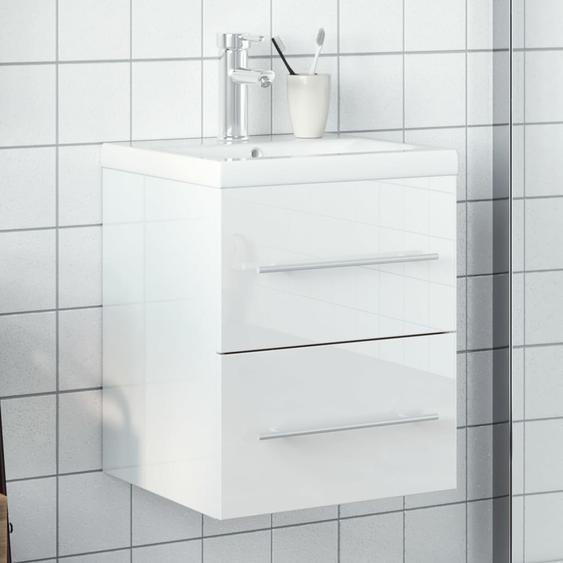 Armoire lavabo de salle de bain bassin intégré blanc brillant