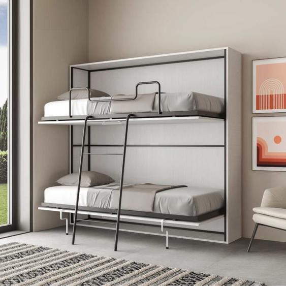Lit escamotable superposé - Itamoby - KANDO - 2 couchages - Frêne Blanc - Contemporain