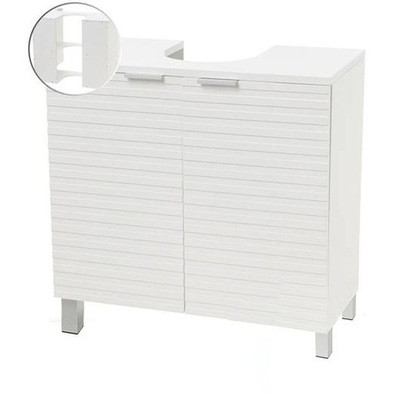 Armoire, meuble de rangement sous évier suspendu pour salle de bain avec 2 portes coloris blanc