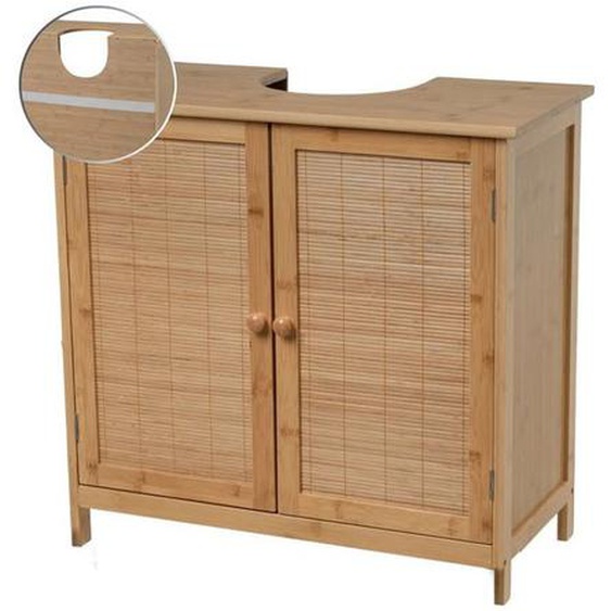 Armoire, meuble de rangement sous évier suspendu pour salle de bain en bois avec 2 portes coloris naturel