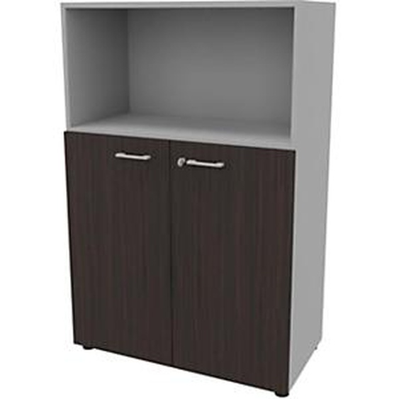 Armoire mi-haute avec niche Arold H.131 x L.86 cm portes basses Ebène / Aluminium