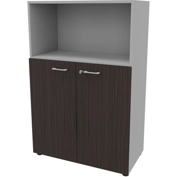 Armoire mi-haute avec niche Arold H.131 x L.86 cm portes basses Ebène / Aluminium