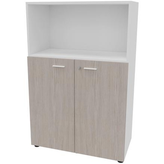 Armoire mi-haute avec niche Arold H.131 x L.86 cm portes basses Orme gris / Blanc