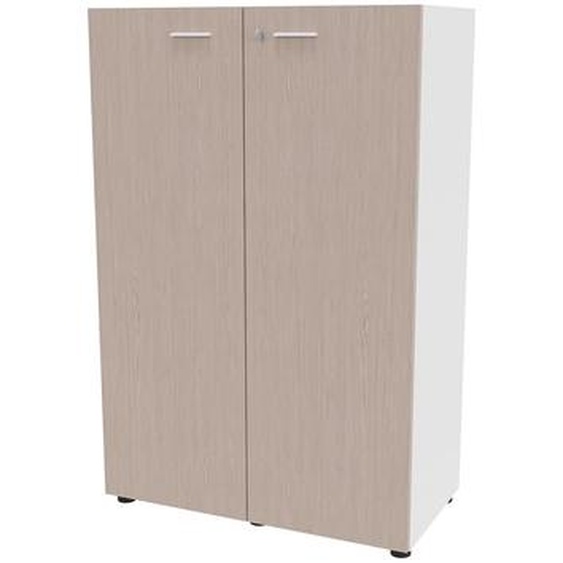 Armoire mi-haute portes battantes Arold H.131 x L.86 cm - Orme gris / Blanc
