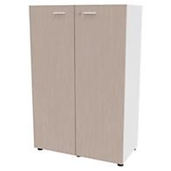 Armoire mi-haute portes battantes Arold H.131 x L.86 cm - Orme gris / Blanc
